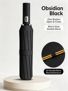 24 Double Bone Automatic Folding Umbrella, Black Glue Coating, One Button Open Close, Windproof Rainproof Sun Shade, Portable For Daily Commute Outdoor Travel - Multiple Styles - View 21
