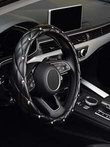 1pc Shiny Rhinestone Steering Wheel Cover, Faux Soft Leather Car Steering Wheel Protector, Includes Rubber Ring, Fits 14.5-15 Inch Round Steering Wheels, Shiny Car Interior Decoration, Car Accessories, Gift For Women - Multicolor - View 3