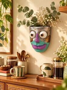 1pc Eclectic Face Wall Vase, Colorful Abstract Human Head Planter, Artistic Hanging Flower Holder For Bedroom Living Room Studio Gallery Wall Decor - Modern - View 4