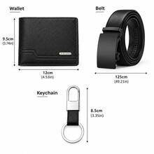 Set Hadiah Dompet & Sabuk Pria 2 Buah, Slot Kartu Ganda, Kompartemen Uang Tunai Besar, Dompet Resleting, Sabuk Gesper Otomatis, Aksesoris Bisnis, Hadiah untuk Pria - Hitam - View 4