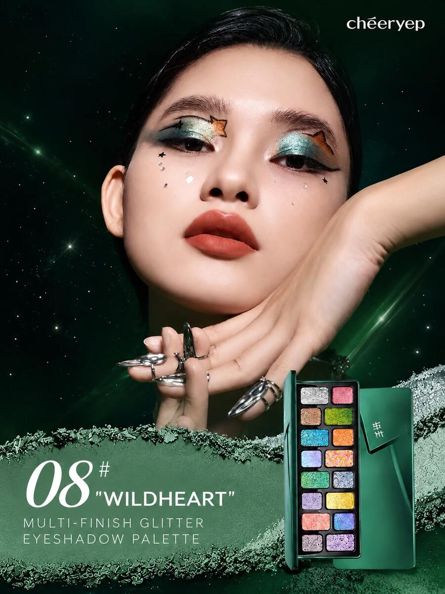 chéeryep 16-Color Eyeshadow Palette, Multi-Color Makeup Palette, All Glitter Fine Texture, Easy To Blend, Suitable For Beginners, Daily Light Makeup, Party/Holiday Creative Eye Makeup Palette - 16-color Eyeshadow Palette (Ambition) #08 - View 1