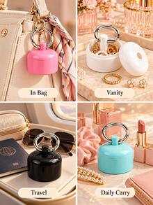 1pc Portable Jewelry Storage Box, Pill Box Keychain, Keychain, Portable Ring Holder Keychain, Women's Travel Ring Holder Keychain, Earrings, Rings, Small Round Metal Ring Box, Convenient For Outdoor Travel Jewelry Storage - Multicolor - View 3