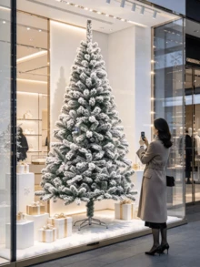 1 st konstgjord julgran med snöeffekt, täta snöiga tallbarr, med metallstativ, enkel golvstående stil, lämplig för juldekoration i vardagsrum och butiksfönster - Multifärgad - Visa 4