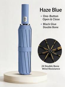 24 Double Bone Automatic Folding Umbrella, Black Glue Coating, One Button Open Close, Windproof Rainproof Sun Shade, Portable For Daily Commute Outdoor Travel - Multiple Styles - View 20