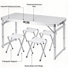 Folding Table And Chair Set, Foldable Handheld Table With Four Folding Stools, Lightweight & Easy To Store, Outdoor Picnic And Stall Table, Suitable For Camping, Markets And Casual Outdoor Dinners Mesa Plegable - Multicolor - View 8
