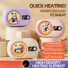 scbestuygo Penghangat Tangan Digital Panda, 1200mAh, 3 Pengaturan Suhu 40/45/55℃, Tampilan Sisa Baterai, Pengisian Cepat Type-C, Pemanasan Cepat, Lampu Ambient Lucu, Cocok Untuk Wanita, Pelajar, Pekerja Kantoran Untuk Perjalanan Musim Dingin Dan Penggunaan di Rumah. - Paket tunggal - View 4