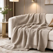 Knitted Hollow Sofa Throw Blanket, Homestay Hotel Decorative Throw, Bed Runner Bed Throw, Home Leisure Shawl Blanket - Khaki - View 4