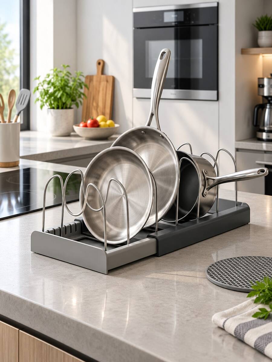 Adjustable Pot Lid Storage Rack, Suitable For Cabinets, Drawers And Countertops, Extra Large Capacity Kitchen Rack Can Hold Up To 10 Items, Sturdy Kitchen Utensil Rack Keeps Kitchen Organized