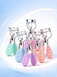 3pcs Star Embossed Handle Eyelash Curler, Portable Metal Lash Curler, Cute Macaron Color Eyelash Curling Tool For Women Makeup - Multicolor - View 3