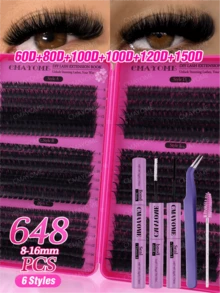 648/684/720pcs Large Capacity Cluster False Eyelashes, Thick And Curly Eyelash Extension Set, D Curl, DIY Eyelash Extension Kit, Fluffy And Soft Individual Lashes, Create Full And Natural Makeup Look, Easy And Convenient DIY At Home, Cluster Lashes. Suitable For Summer Wear. - Multicolor - View 12
