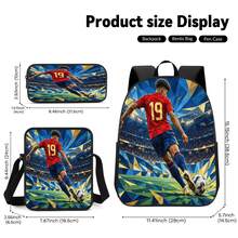Bộ 3 món in hình cầu thủ Football Match #19 gồm ba lô dung tích lớn + túi đeo chéo + hộp bút, quai đeo vai thoáng khí điều chỉnh được, phong cách nghệ thuật thời trang hiện đại, bộ lưu trữ thể thao cho fan đi làm/đi học - Túi in họa tiết - Xem 6