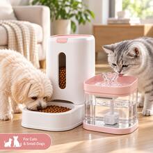 2-In-1 Automatic Pet Feeder And Water Dispenser Set, With Large-Capacity Gravity Dog Food And Water Dispenser, Suitable For Small Dogs, Puppies, And Cats, Easy-To-Clean Pet Product, Perfect For Home Use And Short Trips, Christmas Gift - Light Pink - View 3