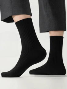 2/5/10 Pairs Classic Black Breathable Moisture Wicking Men's Socks For Business/Formal Wear Or Sportswear, Suitable For Spring/Summer, Fall - Black - View 3