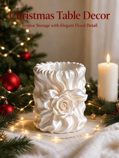 Christmas 1pc Elegant Sculptural Makeup Storage Tube, Rose-Shaped Makeup Brush Holder, Minimalist Makeup Box, Home Decor And Women's Beauty Gift