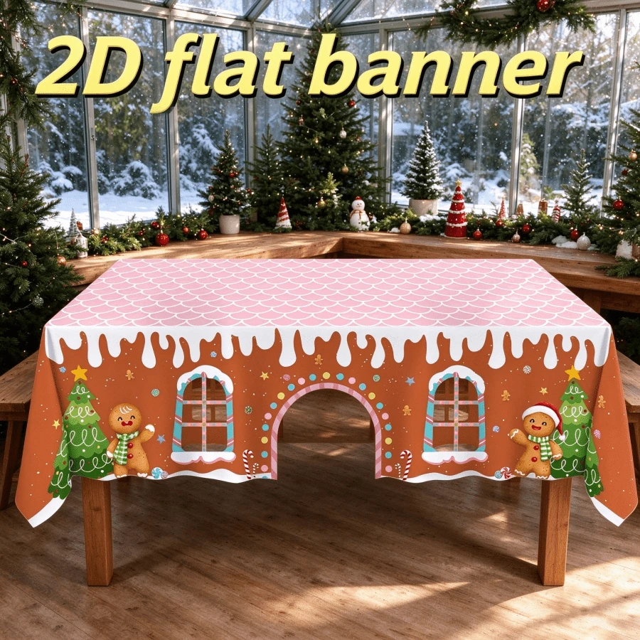 2D Tablecloths, Christmas Gingerbread House Cutting Tablecloths, Gingerbread Village House Design, Christmas Holiday Table Decorations, Indoor Family Party Decorations, Holiday Desktop Decorations With Styles And Sizes To Choose From - 2 - View 1