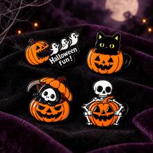 4 Pcs/Set Halloween Pumpkin Enamel Pin Color Blocking Fashion Decorative Badge Ornaments Lapel Bag Badges Gifts - Multicolor - View 7