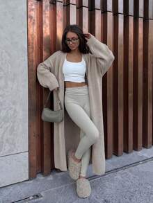 FOR BEAUTY Autumn/Winter Y2K Women's Solid Color V-Neck Knit Cardigan, Loose Fit Soft Casual Fashion Mid-Length Top For Office Commute And Fall - Tulip - View 3