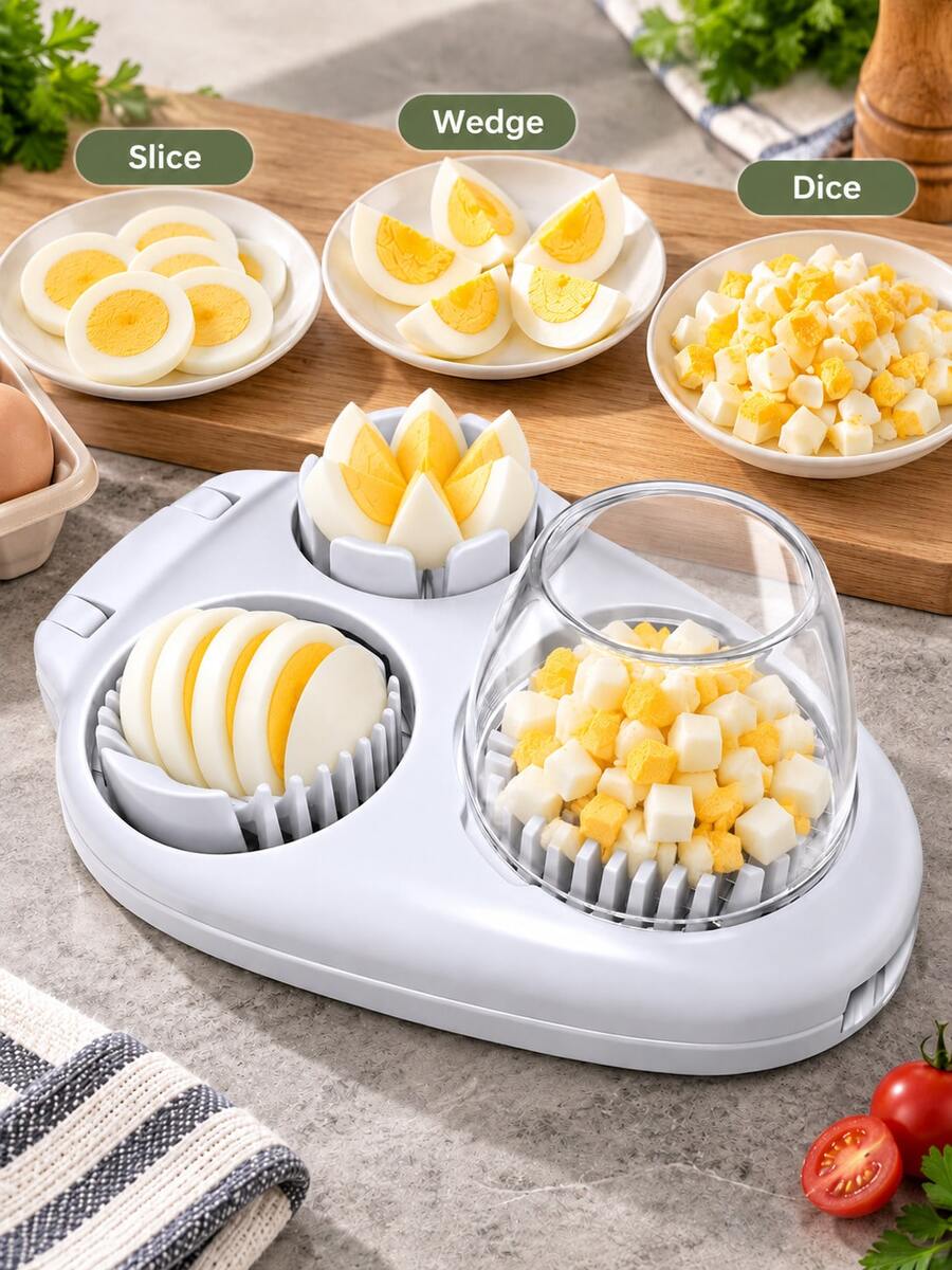2pcs/1pc Multi-Function Fruit & Vegetable Slicer, With ABS Base, Stainless Steel Slicing Blades, Manual Egg & Fruit Cutter, Suitable For Kiwi, Strawberry, Banana, Egg, Salad And Breakfast Preparation Kitchen Food Prep Tool, Easy To Use And Clean - Multicolor - View 1