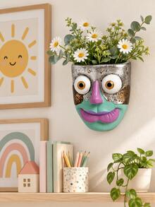 1pc Eclectic Face Wall Vase, Colorful Abstract Human Head Planter, Artistic Hanging Flower Holder For Bedroom Living Room Studio Gallery Wall Decor - Modern - View 5