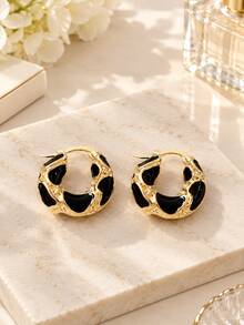 1/3Pairs Gold Leopard Print Earrings Set, Statement Sunburst Studs Bow Drop Dangle & Black Enamel Hoop Earrings, Elegant Jewelry Gift For Women - Multicolor - View 4