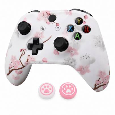 Kirschblüten & Lavendel Blumenmuster 1 Controller Skin Schutzhülle, RALAN 1 Controller Schutzhülle + 2 angepasste Joystick Kappen