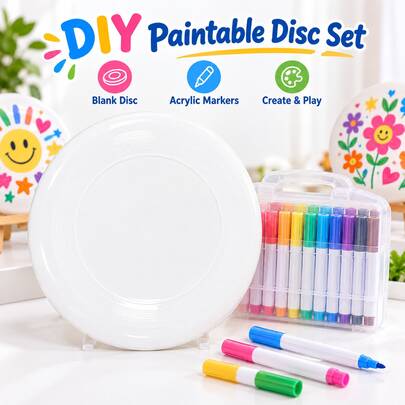 BSKT DIY Blank Painting Set, PE Unprinted Hand-Painted Graffiti With 12-Color/24-Color Water-Based Acrylic Markers, Adult Handmade Craft Outdoor Throwing