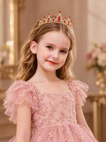 1pc Kids Girls Rhinestone Crown Tiara, Handcrafted Princess Headpiece For Birthday Party, Dress Up, Pageant, School Show, Photo Day, Holiday Gift - Multicolor - View 5