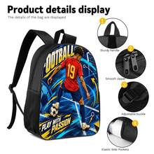 Football Player #19 Slogan Print 3 Pieces Set: Large Capacity Backpack + Crossbody Bag + Pencil Case, Adjustable Breathable Shoulder Straps, Classic Cartoon Sports Style Fan Game Day Commute Storage Set - Printed Bag - View 4