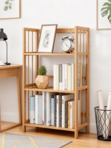 رف كتب صغير، 2/3 طبقات اختيارية، تصميم بسيط ضيق، يمكن وضعه على المكتب أو الأرضية، رفوف مجوفة، قوي ومتين، لتخزين الكتب والأغراض الصغيرة - مواصفات متعددة - مشاهدة 2