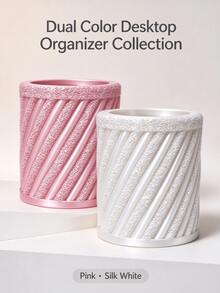Christmas Cute Diagonal Textured Cylindrical Makeup Brush Holder, Pleated Silk Makeup Cup, Decorative Storage Box For Vanity, Girls Makeup Accessories - Multicolor - View 12
