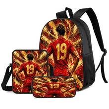 Football Player No.19 Back Print 3 Pieces Set: Large Capacity Backpack + Crossbody Bag + Pencil Case, Adjustable Breathable Shoulder Straps, Modern Fashion Art Style Fan Merchandise Sports Commute Storage Set - Printed Bag - View 1