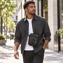 Men's Black Camouflage Mini Crossbody Bag - With Adjustable Shoulder Strap And Zipper Design, Men's Black Camouflage Small Square Bag, Large Capacity, Suitable For Daily Commute - Multicolor - View 6