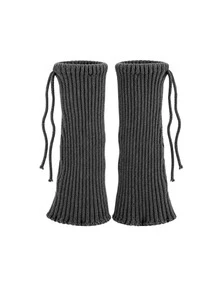 Knitted Ruched Leg Warmers With Straps For Women, Grey Harajuku Style Mid-Calf Leg Warmers, Spring/Autumn/Winter - Multicolor - View 13