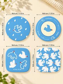 Blue Bird Print Table Mat, 4 Design Options, Round & Rounded Square Dining Placemat, Coffee Cup Coaster For Home Decor, Kitchen Table Decor, Room Decor, Christmas Decor, Thanksgiving Table Setting, Autumn Decor, Housewarming Gift - Multicolor - View 7