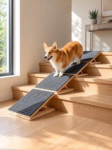 1pc Adjustable Pet Ramp For Stairs, Non-Slip Dog Ramp With Carpet Surface, Foldable Portable Pet Steps For Small & Medium Dogs, Cats, Puppies And Senior Pets, Indoor Stair Climbing Aid For Home, Couch & Sofa, Holiday Gift - Multicolor - View 3