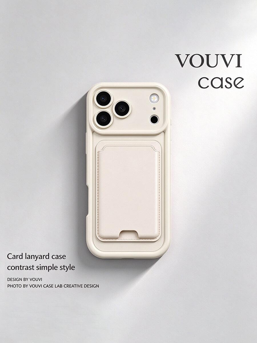 VOUVI 2-In-1 Dopamine Stand Card Holder Phone Case, Compatible With IPhone 17 16 15 14 13 12 11 Pro Max, Shockproof Matte Solid Color Multi-Function Soft Shell, Suitable For 16 15 14 Plus Phone Accessories - Off-white - View 1