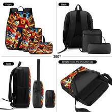 Player #19 Sprint Field Print 3 Pieces Set: Large Capacity Backpack + Crossbody Bag + Pencil Case, Adjustable Breathable Shoulder Straps, Modern Dynamic Cartoon Style Fan Merchandise Sports Commute Storage Set - Printed Bag - View 9