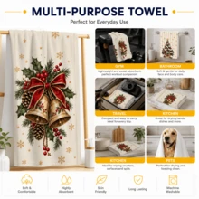 2pcs Christmas Kitchen Hand Towels, Christmas Tree Bell Pine Cone Bow Snowflake Print Towels, Holiday Kitchen Decor, Winter Home Decoration, Christmas Gift Set - Multicolor - View 7