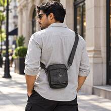 Men's Black Camouflage Mini Crossbody Bag - With Adjustable Shoulder Strap And Zipper Design, Men's Black Camouflage Small Square Bag, Large Capacity, Suitable For Daily Commute - Multicolor - View 7