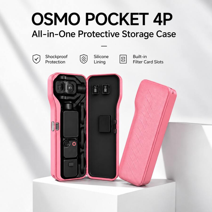 Funda protectora rosa para Pocket 4P, estuche de almacenamiento para filtro de lente y tarjeta de memoria, cobertura completa, almacenamiento con un solo clic, a prueba de caídas - Ver 1