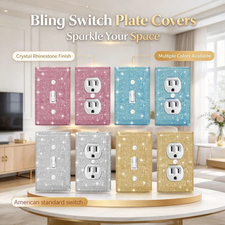 1pc Shiny Silver Rhinestone Wall Plate Light Switch Cover Decorative Wall Plate Single Switch, Wall Plate Light Switch Cover Decorative Outlet Cover, Shiny Silver Rhinestone Shiny Wall Plate Cover Single Switch Suitable For Kitchen Bedroom Living Room Home Decor, Autumn Decoration, Wall Sticker - A - View 1