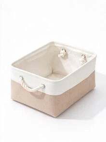 Minimalist Farmhouse Style Linen Blend Rectangular Storage Basket, Foldable Fabric Storage Bin With Thickened Cotton Rope Handles, Large Capacity, Suitable For Bedroom Closet, Shelf, Cabinet, Living Room, Home Organization And Storage - Multicolor - View 16