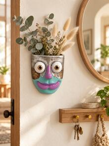1pc Eclectic Face Wall Vase, Colorful Abstract Human Head Planter, Artistic Hanging Flower Holder For Bedroom Living Room Studio Gallery Wall Decor - Modern - View 2