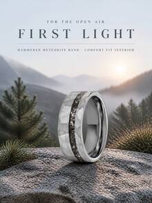 1Pc Men's Silvery Ring Inlay Meteorite Interstellar Ring Hammered Wedding Band - Vintage Style Fashion Engagement & Wedding Band - Hammered - View 5