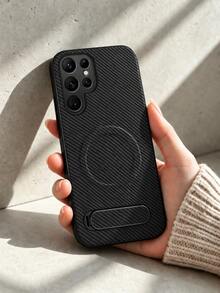 Carbon Fiber Texture Magnetic Phone Case With Built-In Invisible Rotating Stand, Multi-Angle Horizontal And Vertical Viewing, Strong Magnet Compatible With Magnetic Accessories, Full Coverage Anti-Drop Slim Anti-Fingerprint Independent Button Protective Shell, Suitable For Samsung S26/25/24/23Ultra S26/25/24/23plus S26/25/24/23 - Black - View 1