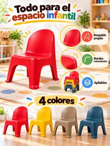 Set Of 4 Stackable PP Plastic Children's Chairs Available In Different Colors With Curved Backrests For Play, Reading, And Crafts; One-Piece Construction With Rounded Edges, Matte Finish, And Wide Legs, Easy To Move, Clean With A Soft Cloth, And Store In Children's Spaces When Not In Use - Multicolor - View 10