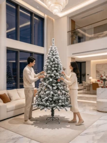 1 st konstgjord julgran med snöeffekt, täta snöiga tallbarr, med metallstativ, enkel golvstående stil, lämplig för juldekoration i vardagsrum och butiksfönster - Multifärgad - Visa 3