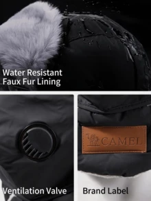 CAMEL CROWN 中性冬季飛行員帽附面罩，防風保暖護耳翻蓋頭套，適合騎單車與戶外活動 - 幻影黑 - 查看 3