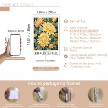 1pc William Morris Style Chrysanthemum Poster, Vintage Craft Style Wall Decor, Gallery Wall Decor (Frame Optional) - A - View 17