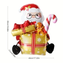 1pc Christmas Santa Claus Aluminum Foil Balloon Gift Box, Gold Gift Box With Gingerbread Man And Candy Cane Design, Suitable For Store Window Display, Christmas Party Decoration, Holiday Photo Spot, Rich Christmas Elements To Create Warm Atmosphere For Photography - Gold Christmas Gift Box for Seniors - View 2